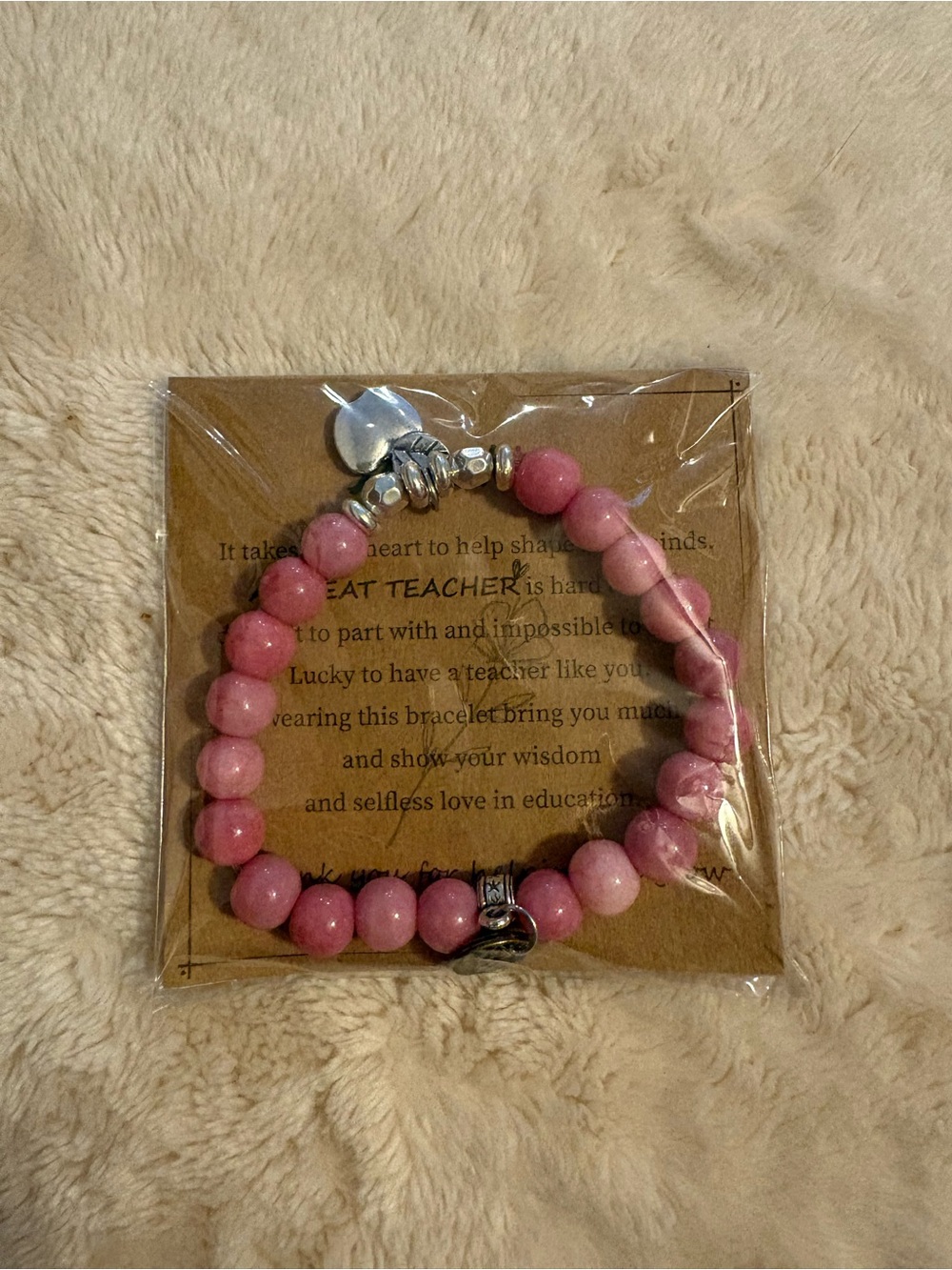 Dark Pink Beaded Teacher Appreciation Bracelet